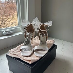 White Satin Block Heels Badgley Mischka